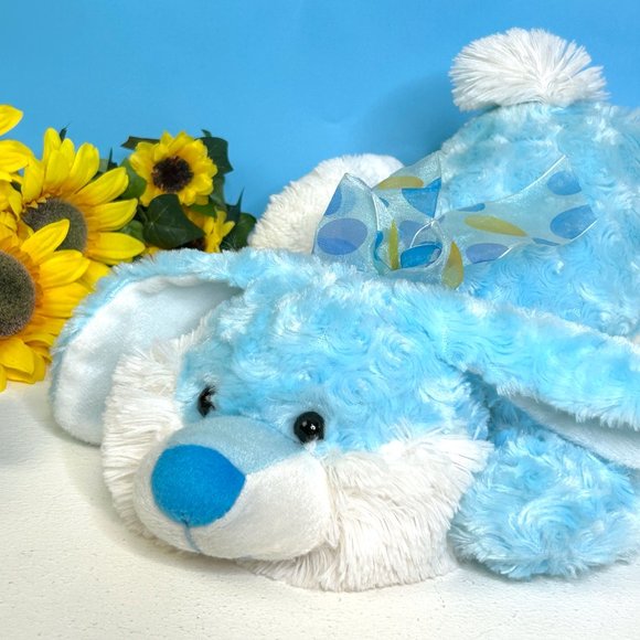 Vintage Goffa Floppy Laying Blue Bunny Rabbit w/Bow 18" Plush Stuffed Animal Toy - Picture 3 of 5